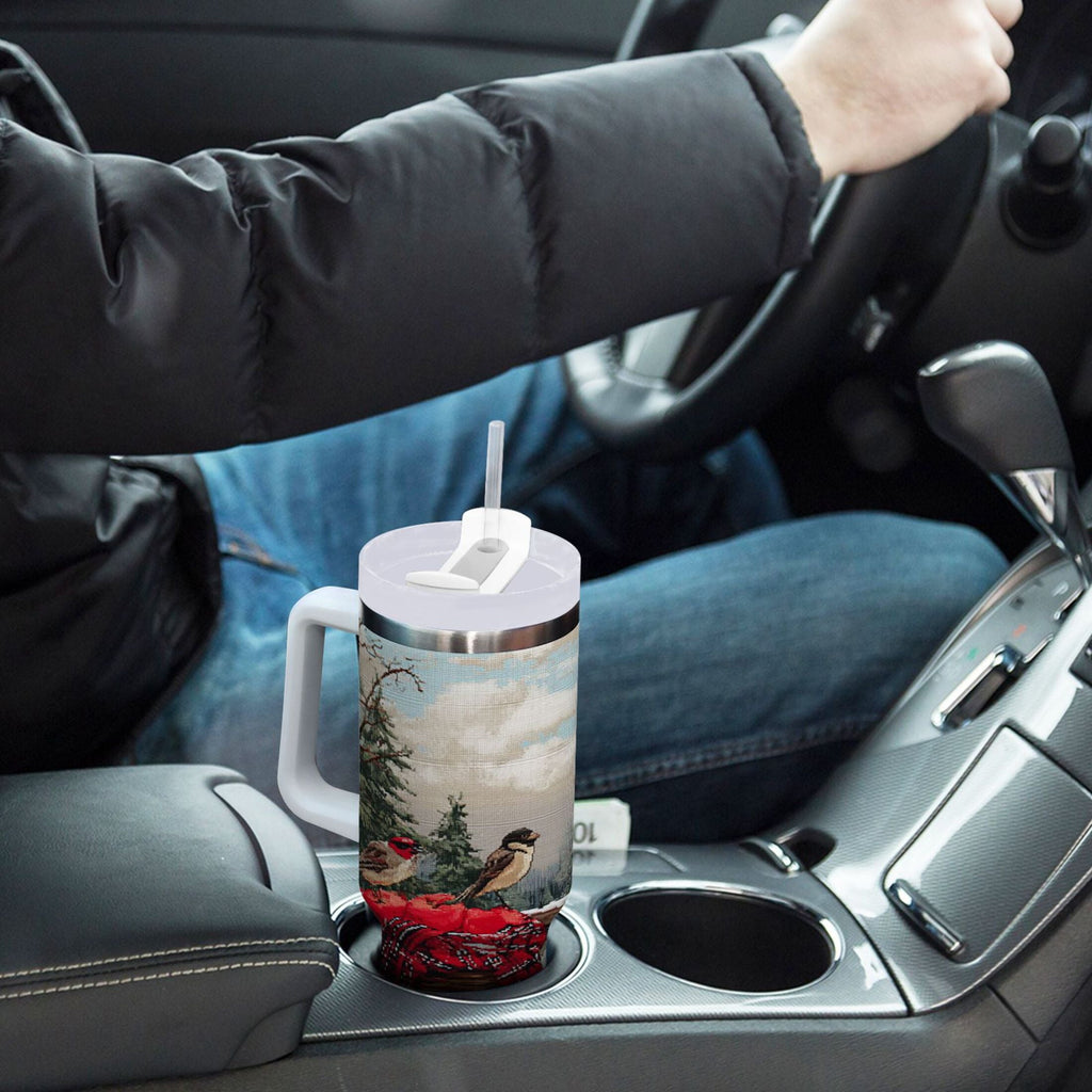 30 oz Insulated Stainless Steel Tumbler Double Wall Stainless Steel Tumbler with 2-Way Drinking Apples and Baskets C529N
