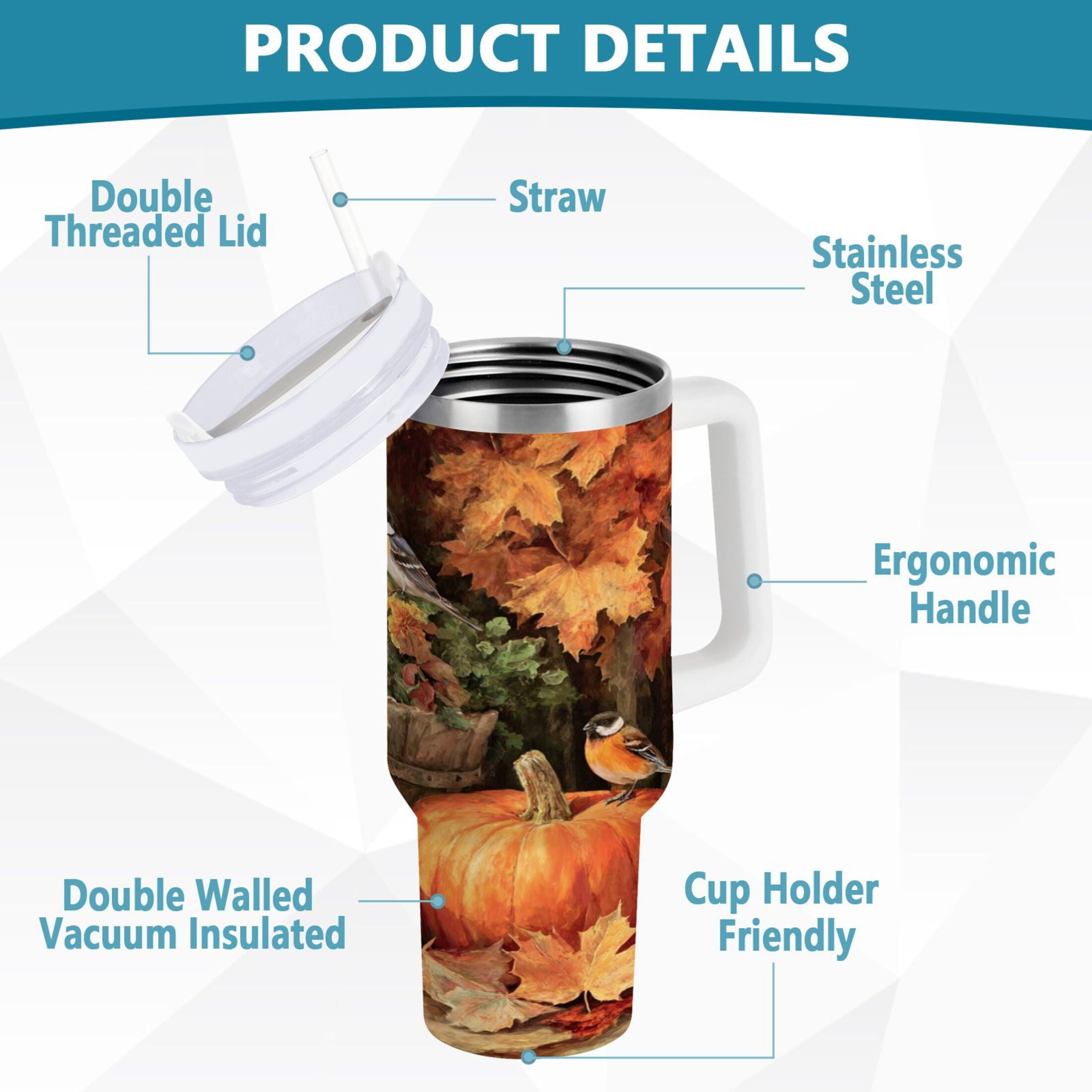 30 oz Insulated Stainless Steel Tumbler Double Wall Stainless Steel Tumbler with 2-Way Drinking Beautiful Fall Scene C610W
