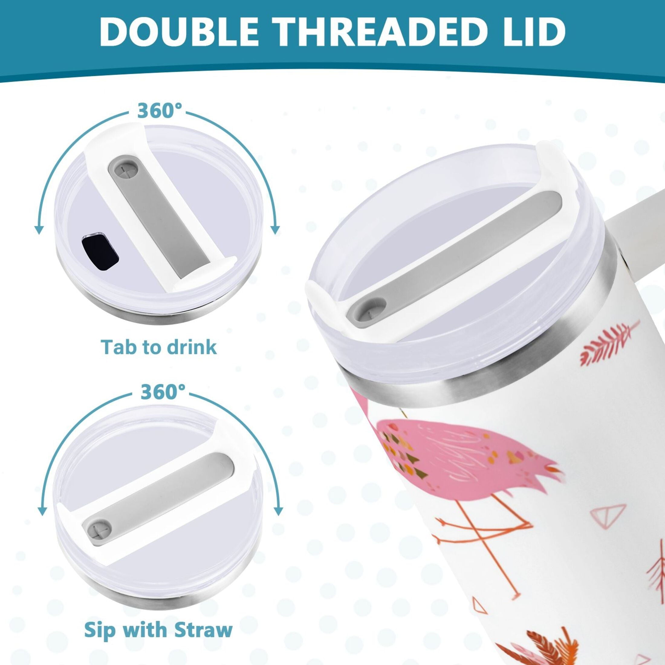 40 oz Insulated Stainless Steel Tumbler Double Wall Stainless Steel Tumbler with 2-Way Drinking Cute Pink Flamingo Pattern C515Q
