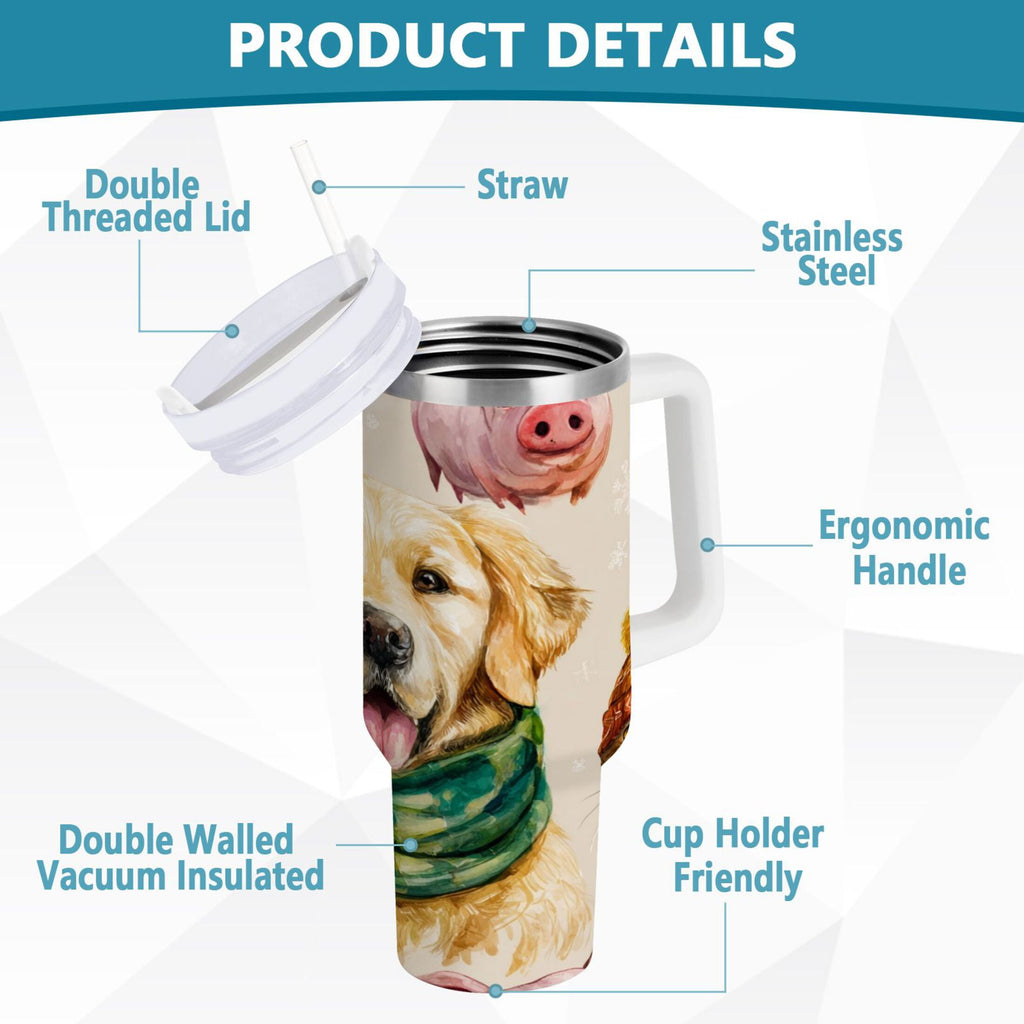 30 oz Insulated Stainless Steel Tumbler Double Wall Stainless Steel Tumbler with 2-Way Drinking Watercolor Animals Pattern C618N