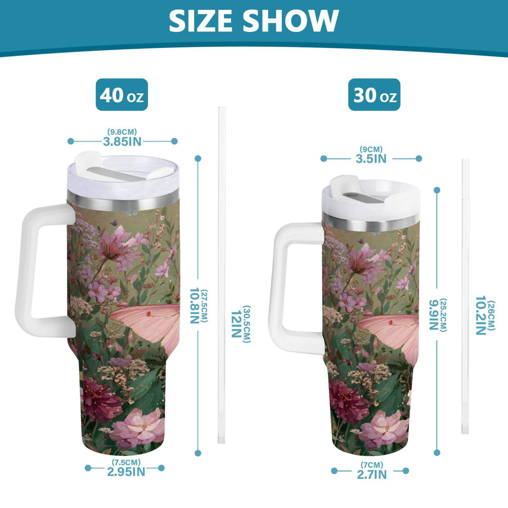 30 oz Insulated Stainless Steel Tumbler Double Wall Stainless Steel Tumbler with 2-Way Drinking Delicate Butterfly C643H