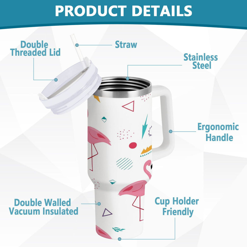 40 oz Insulated Stainless Steel Tumbler Double Wall Stainless Steel Tumbler with 2-Way Drinking Cute Flamingo Pattern C502Q
