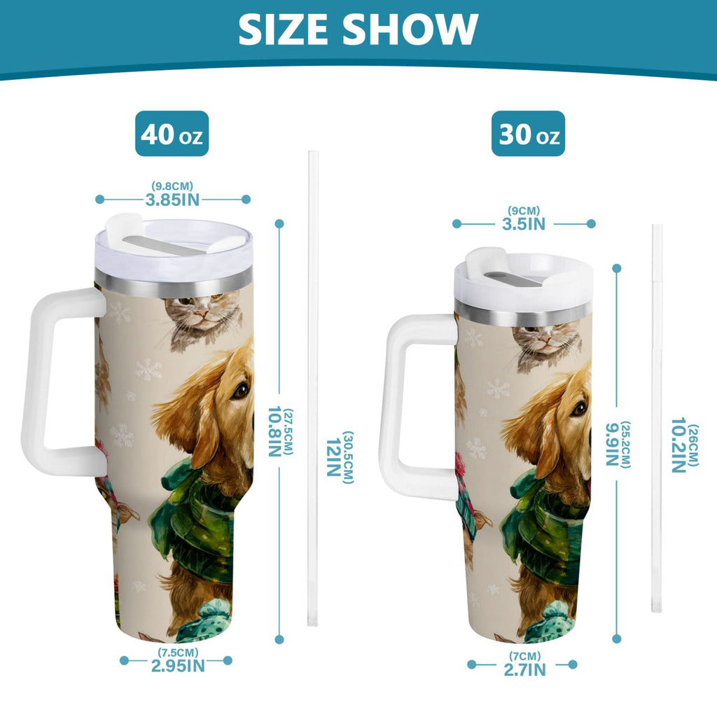 30 oz Insulated Stainless Steel Tumbler Double Wall Stainless Steel Tumbler with 2-Way Drinking Watercolor Animals Pattern C618N