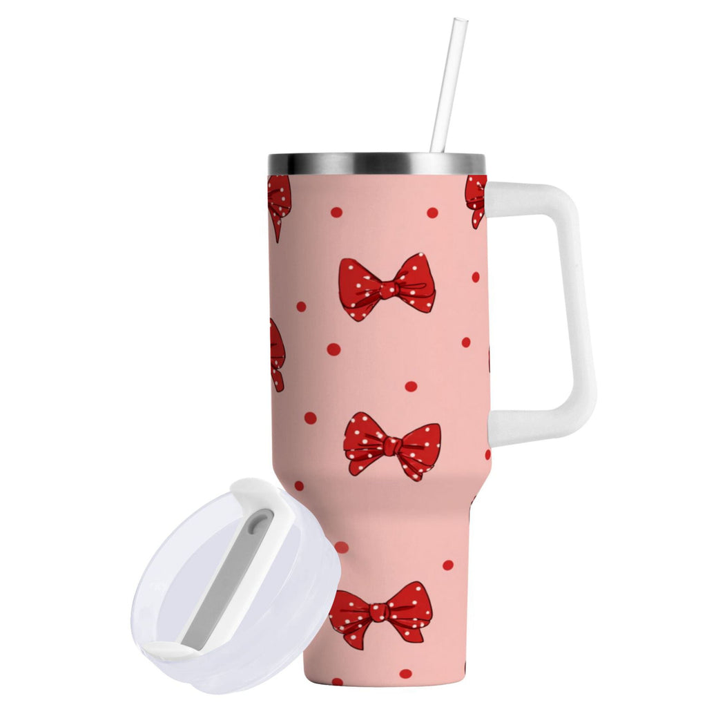 40 oz Insulated Stainless Steel Tumbler Double Wall Stainless Steel Tumbler with 2-Way Drinking Red Bows and Polka Dots C531M
