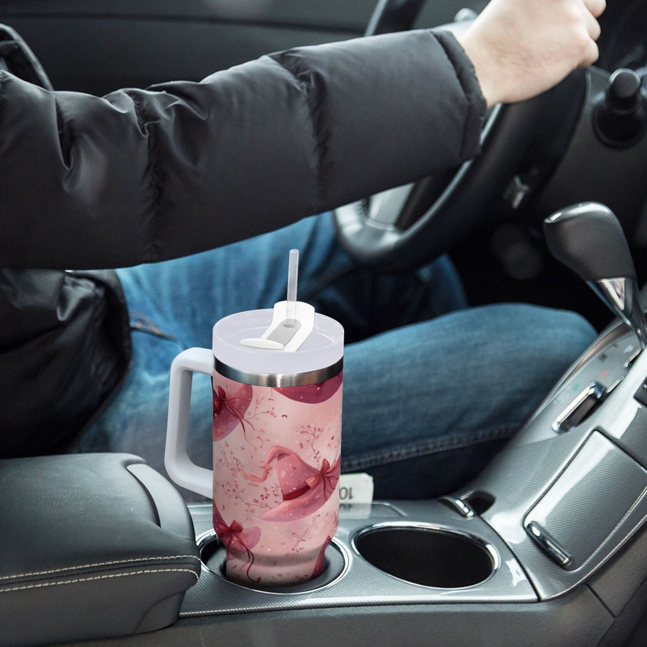 30 oz Insulated Stainless Steel Tumbler Double Wall Stainless Steel Tumbler with 2-Way Drinking Hats with Delicate Bows C679Q