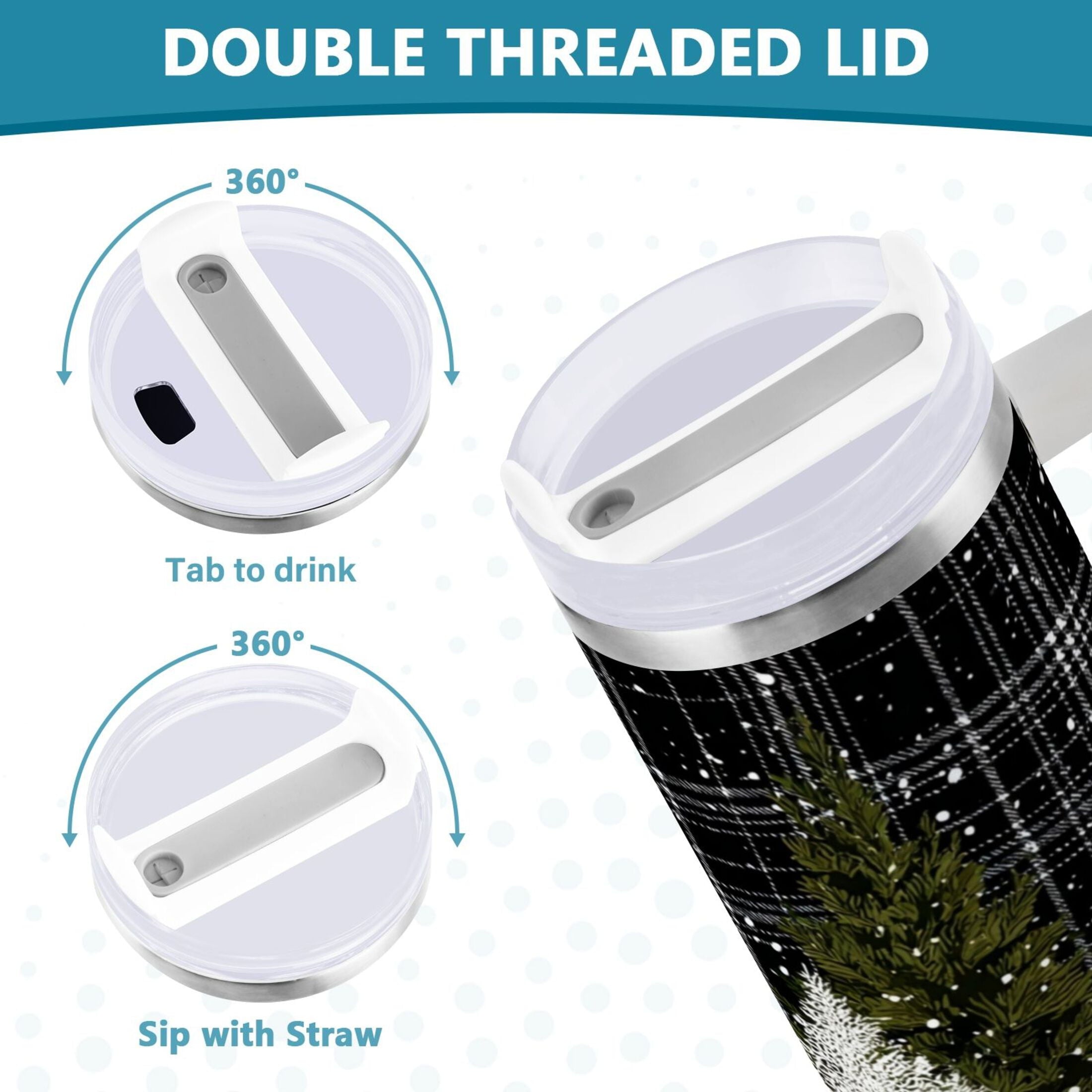 40 oz Insulated Stainless Steel Tumbler Double Wall Stainless Steel Tumbler with 2-Way Drinking Red Truck with Christmas Tree C669P