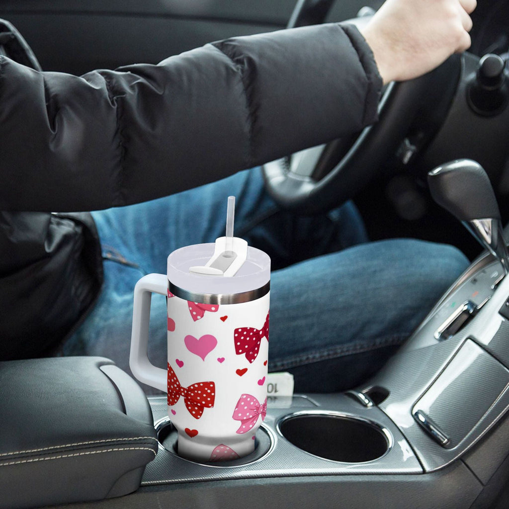 30 oz Insulated Stainless Steel Tumbler Double Wall Stainless Steel Tumbler with 2-Way Drinking Red and Pink Bows C595K