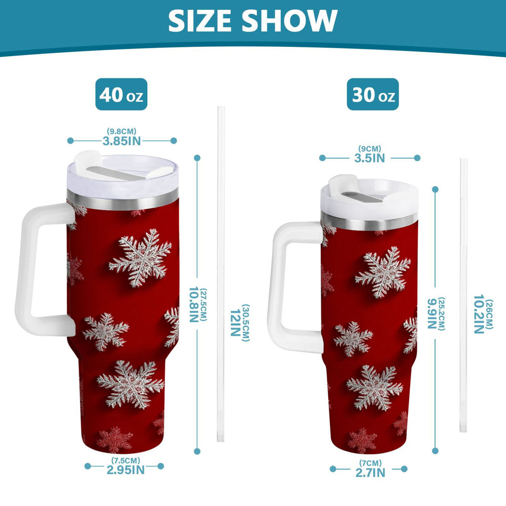 30 oz Insulated Stainless Steel Tumbler Double Wall Stainless Steel Tumbler with 2-Way Drinking Red and White Snowflakes C554W