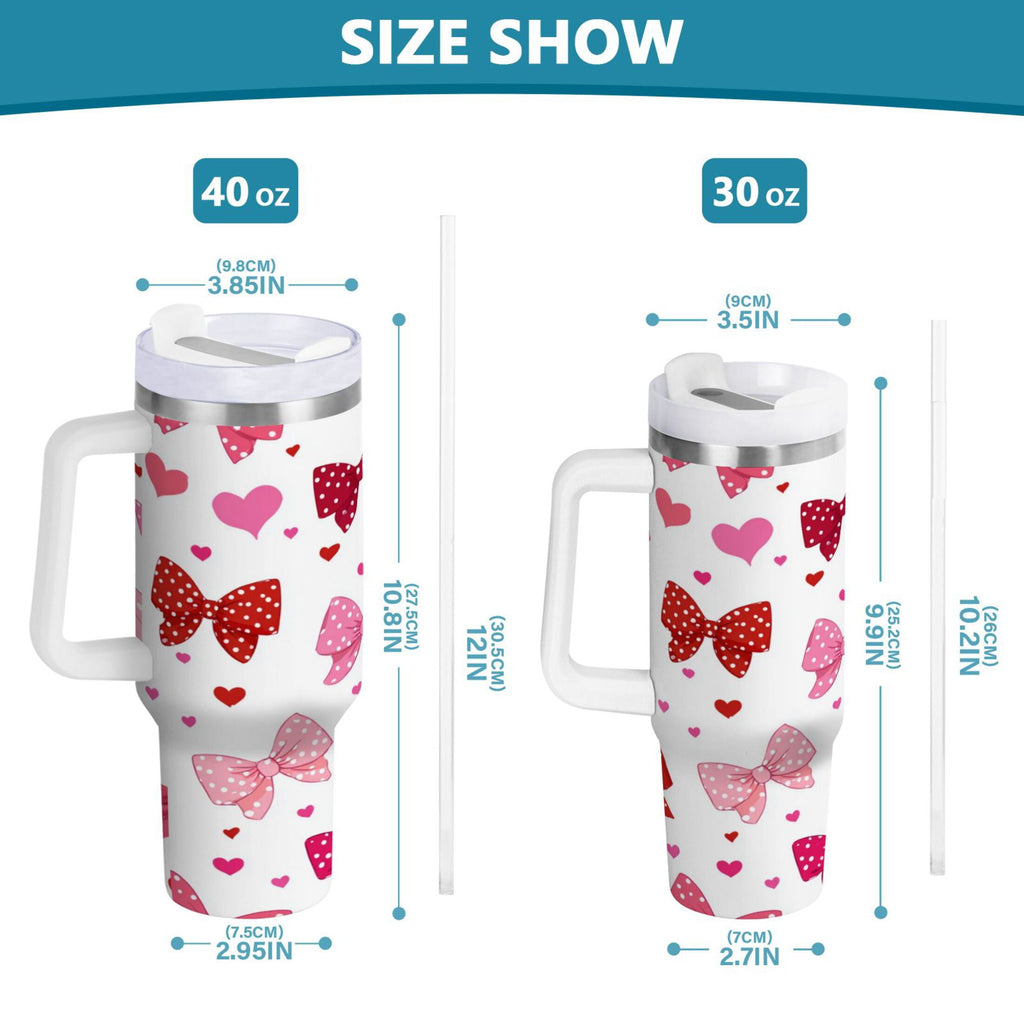 30 oz Insulated Stainless Steel Tumbler Double Wall Stainless Steel Tumbler with 2-Way Drinking Red and Pink Bows C595K