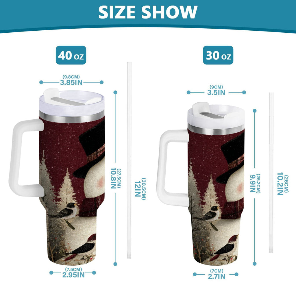 30 oz Insulated Stainless Steel Tumbler Double Wall Stainless Steel Tumbler with 2-Way Drinking Snowman and Birds C637N