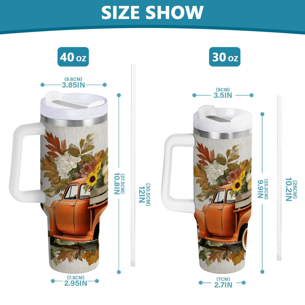 40 oz Insulated Stainless Steel Tumbler Double Wall Stainless Steel Tumbler with 2-Way Drinking Truck Full Of Pumpkins C650E