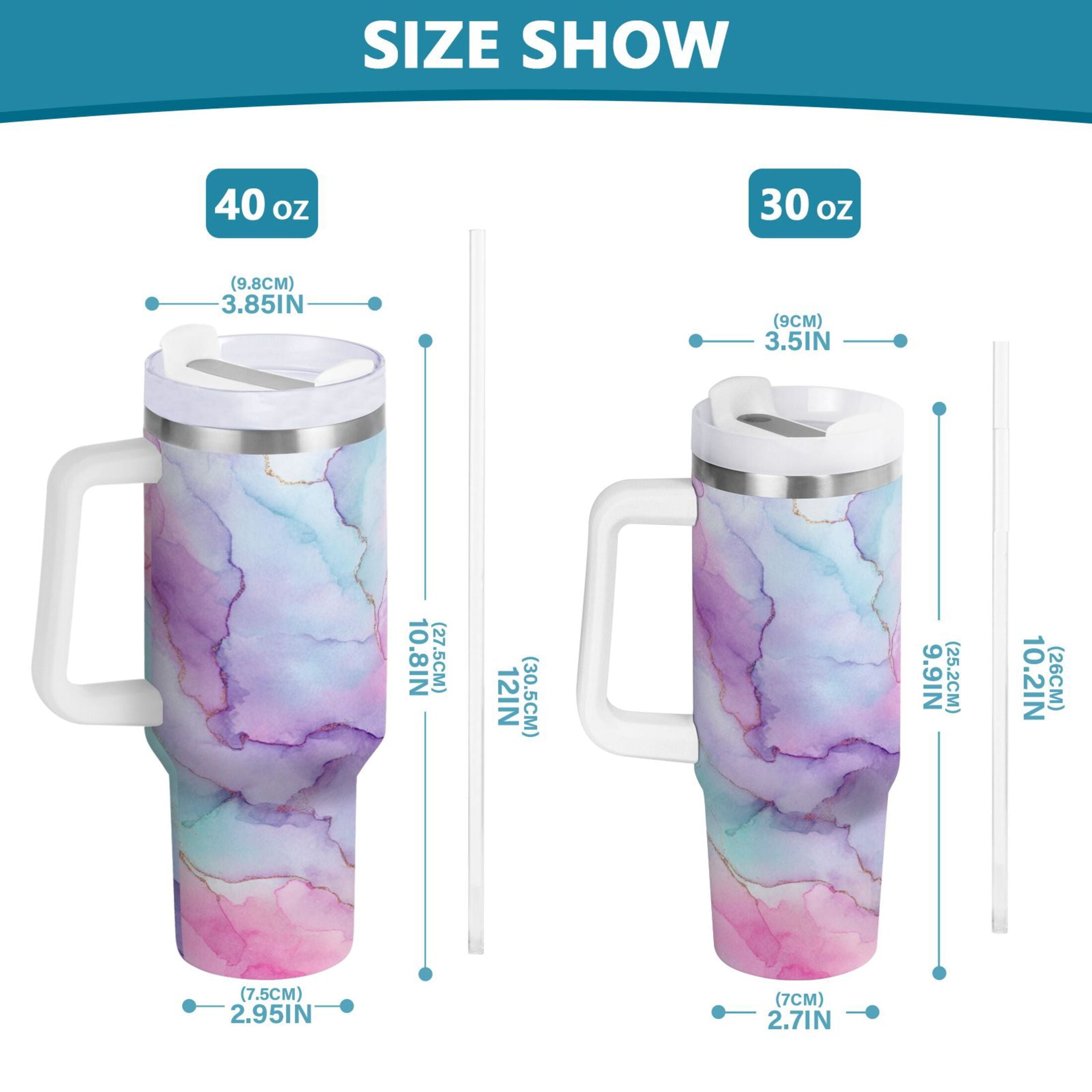 30 oz Insulated Stainless Steel Tumbler Double Wall Stainless Steel Tumbler with 2-Way Drinking Pastel Pink Marble Texture C614P