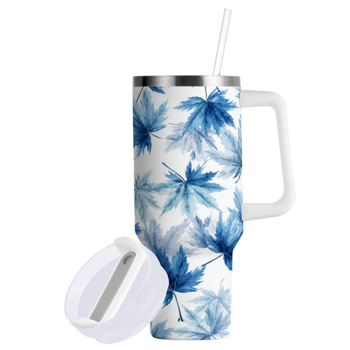 30 oz Insulated Stainless Steel Tumbler Double Wall Stainless Steel Tumbler with 2-Way Drinking Abstract Blue Maple Leaves C581M