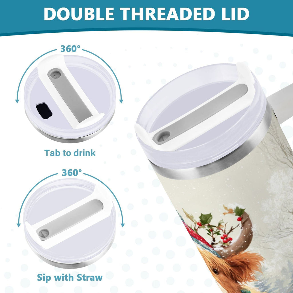 30 oz Insulated Stainless Steel Tumbler Double Wall Stainless Steel Tumbler with 2-Way Drinking Cow Wearing Christmas Hat C681C