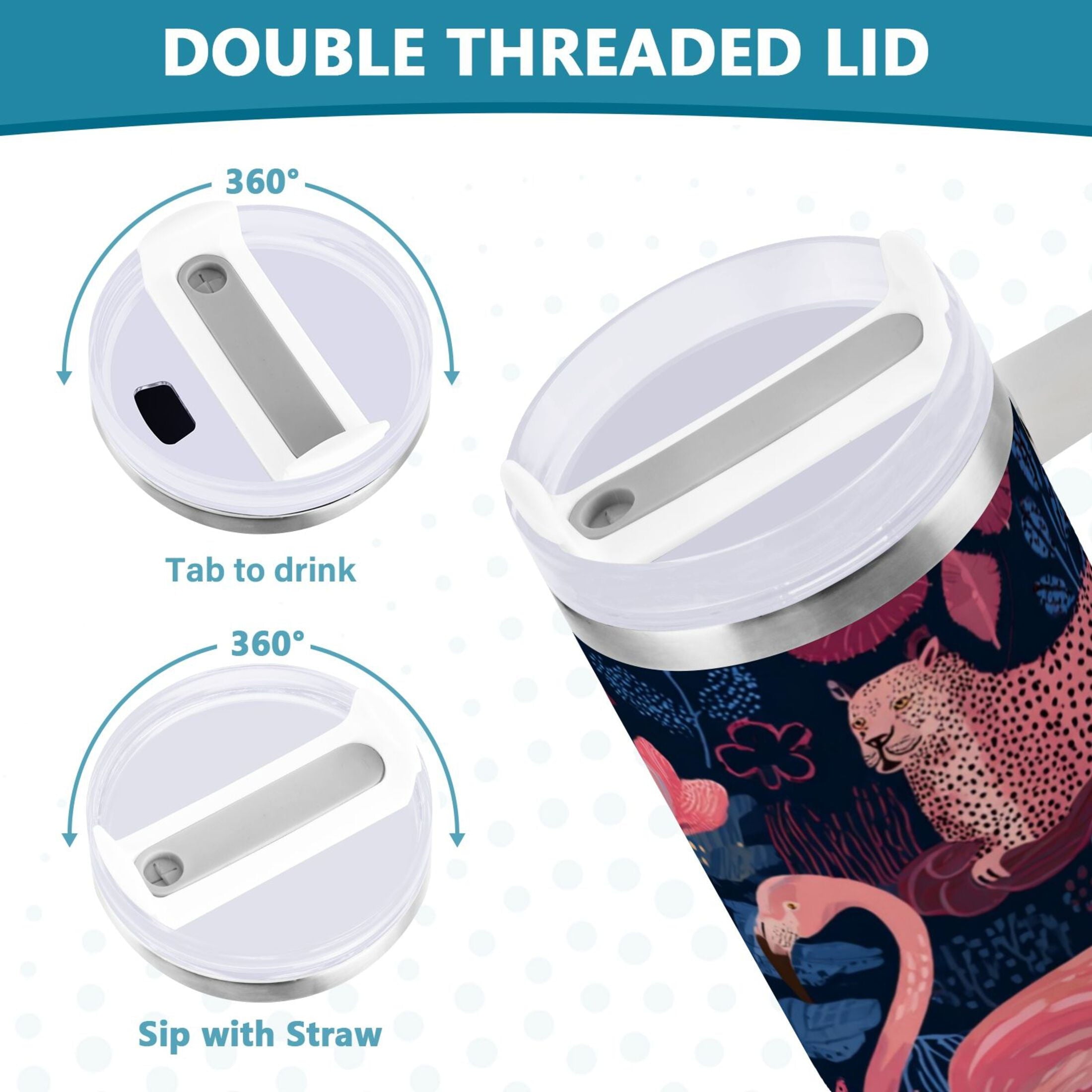 30 oz Insulated Stainless Steel Tumbler Double Wall Stainless Steel Tumbler with 2-Way Drinking Flamingos and Leopard Print C568F