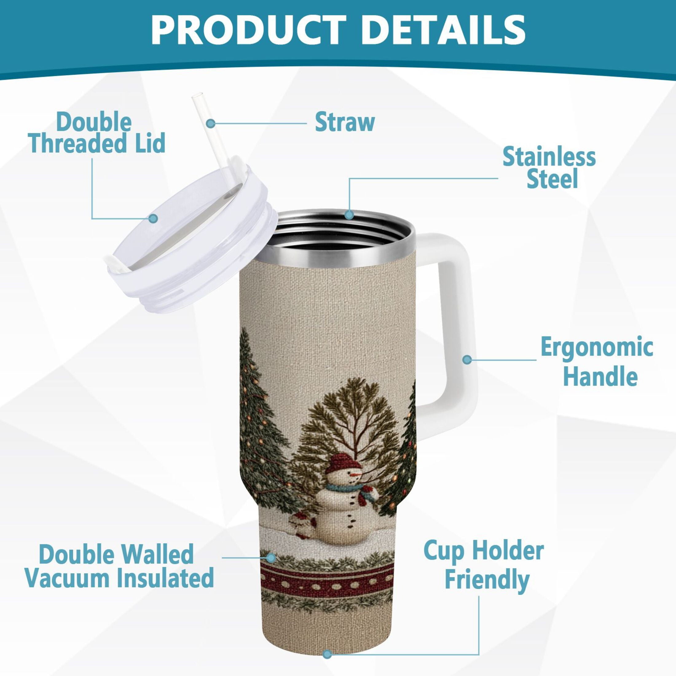 30 oz Insulated Stainless Steel Tumbler Double Wall Stainless Steel Tumbler with 2-Way Drinking Snowmen and Deer in The Forest C582F