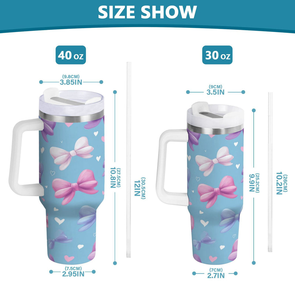 30 oz Insulated Stainless Steel Tumbler Double Wall Stainless Steel Tumbler with 2-Way Drinking Pink and Purple Bows C526T