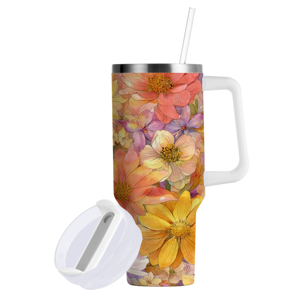 30 oz Insulated Stainless Steel Tumbler Double Wall Stainless Steel Tumbler with 2-Way Drinking Summer Blossoms C540D