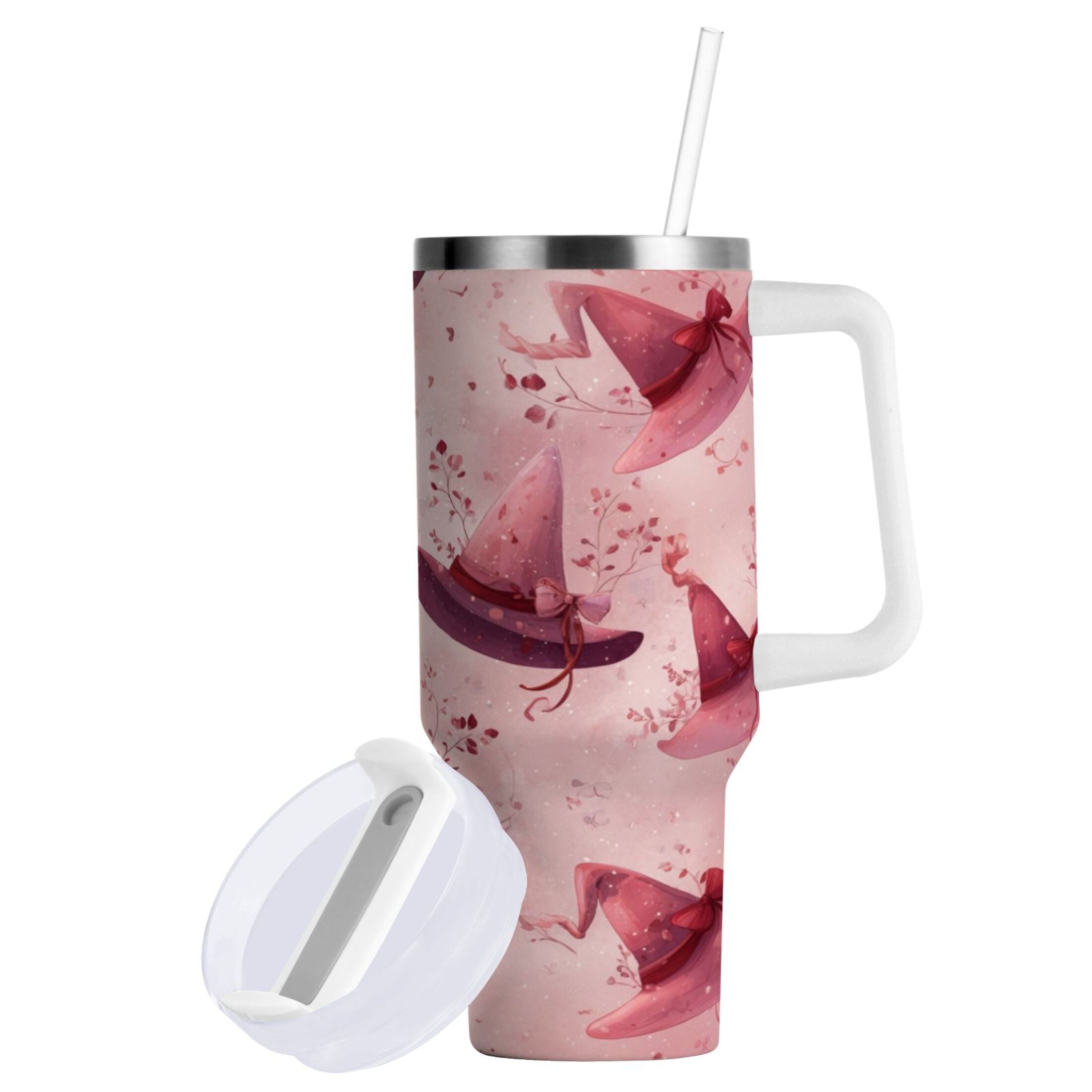 30 oz Insulated Stainless Steel Tumbler Double Wall Stainless Steel Tumbler with 2-Way Drinking Hats with Delicate Bows C679Q