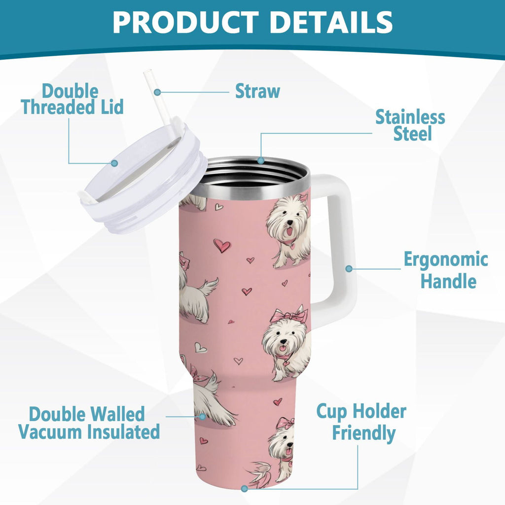 30 oz Insulated Stainless Steel Tumbler Double Wall Stainless Steel Tumbler with 2-Way Drinking Dogs Wearing Bows C659C