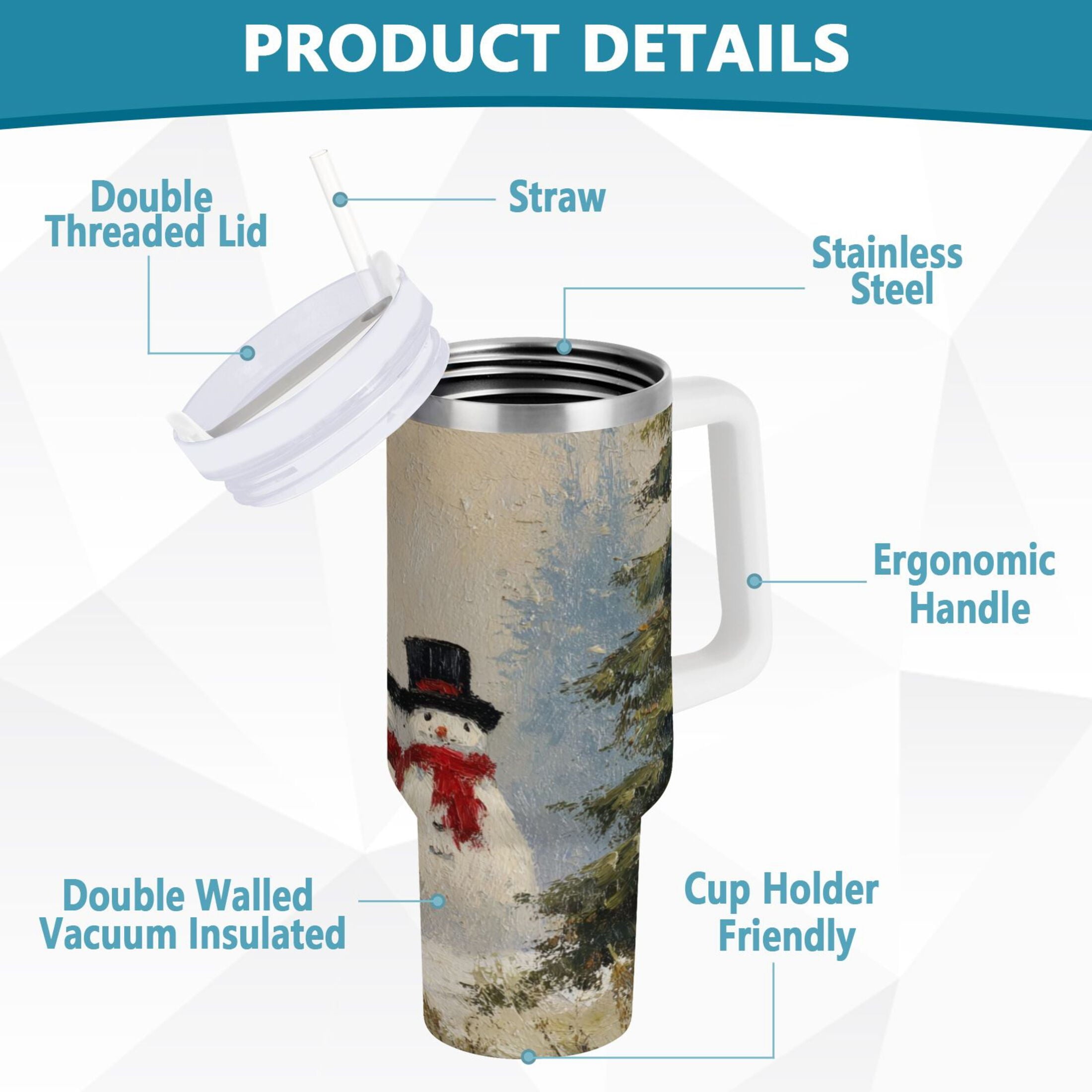 40 oz Insulated Stainless Steel Tumbler Double Wall Stainless Steel Tumbler with 2-Way Drinking Moody Snowman Couple C671U