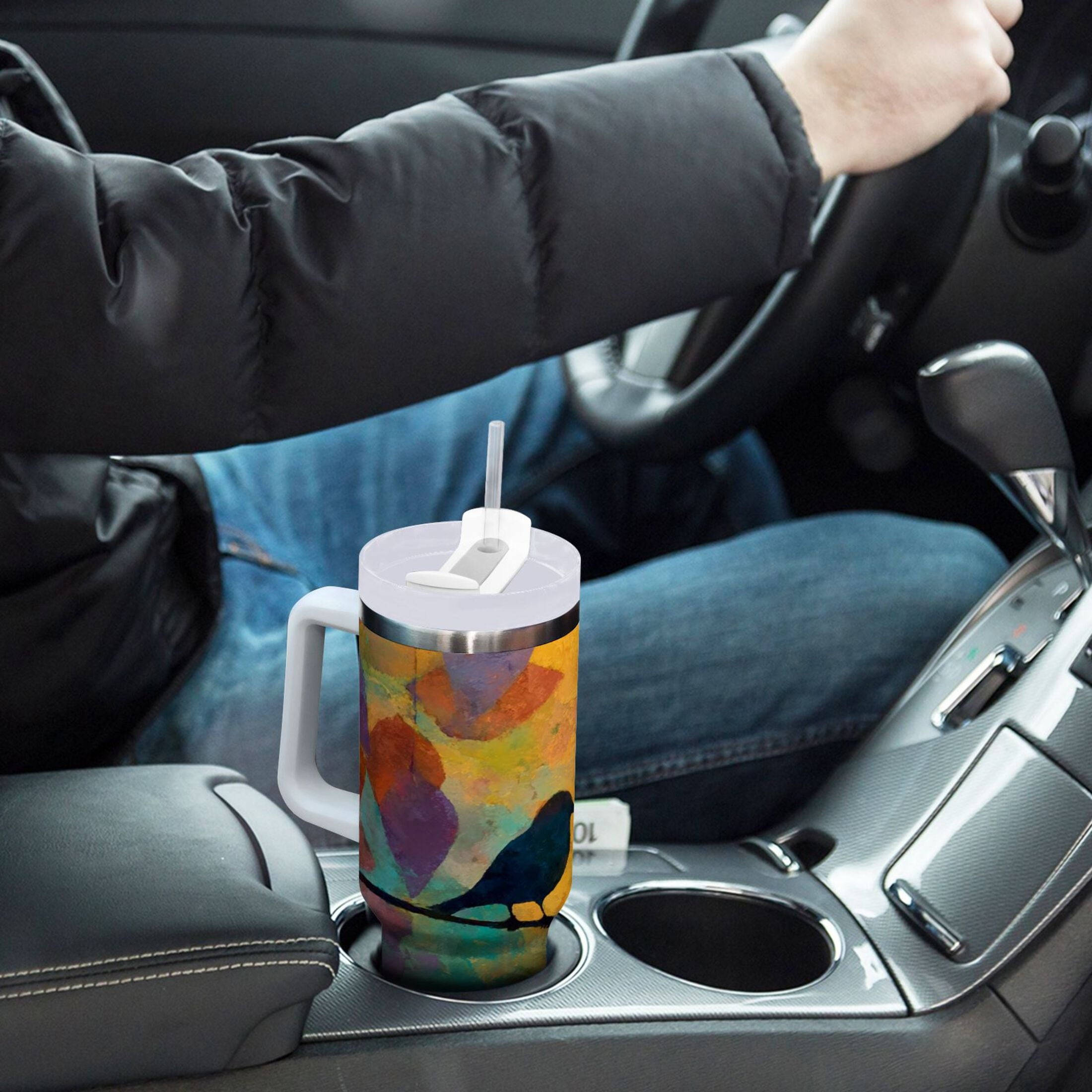 30 oz Insulated Stainless Steel Tumbler Double Wall Stainless Steel Tumbler with 2-Way Drinking Birds on A Wire C613W