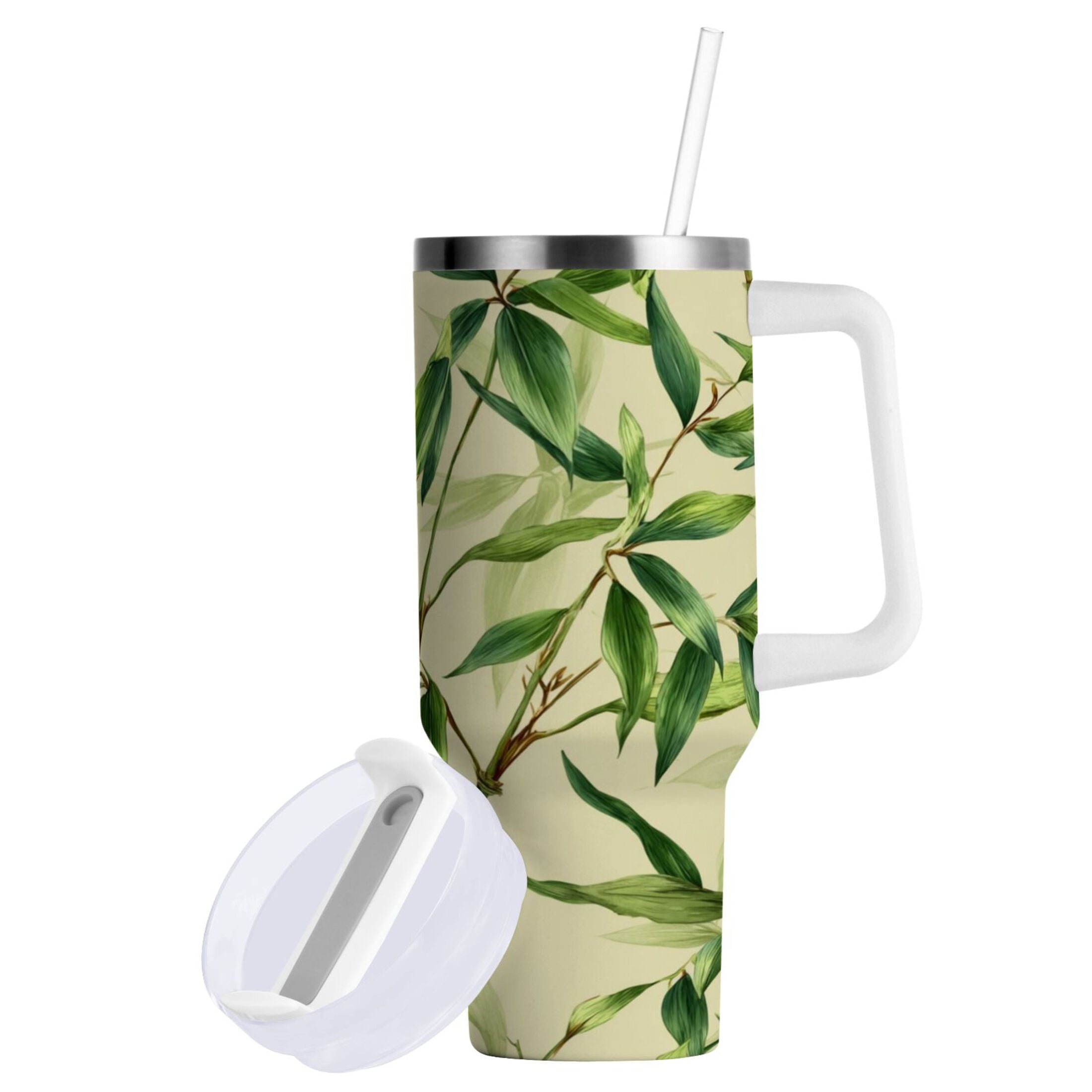 30 oz Insulated Stainless Steel Tumbler Double Wall Stainless Steel Tumbler with 2-Way Drinking Bamboo Pattern C558J