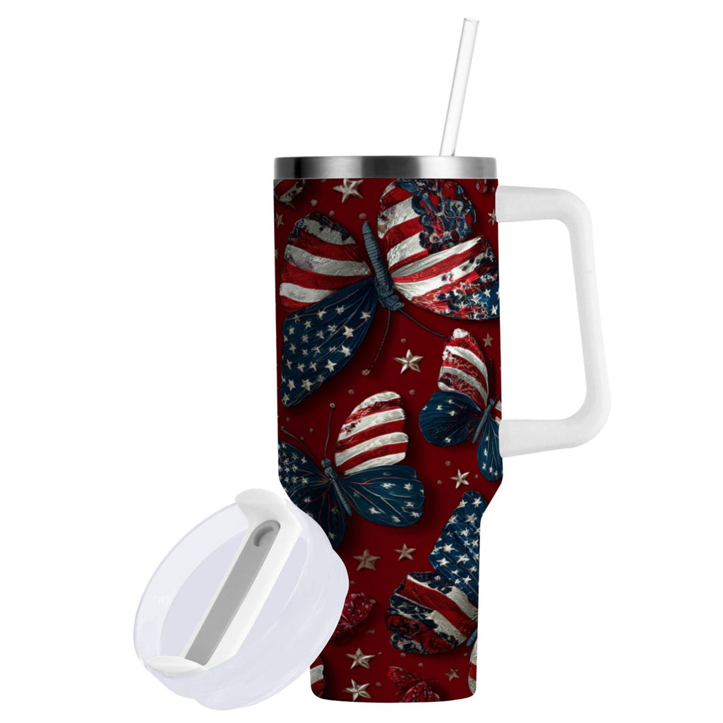 40 oz Insulated Stainless Steel Tumbler Double Wall Stainless Steel Tumbler with 2-Way Drinking Butterfly with National Flag C517S