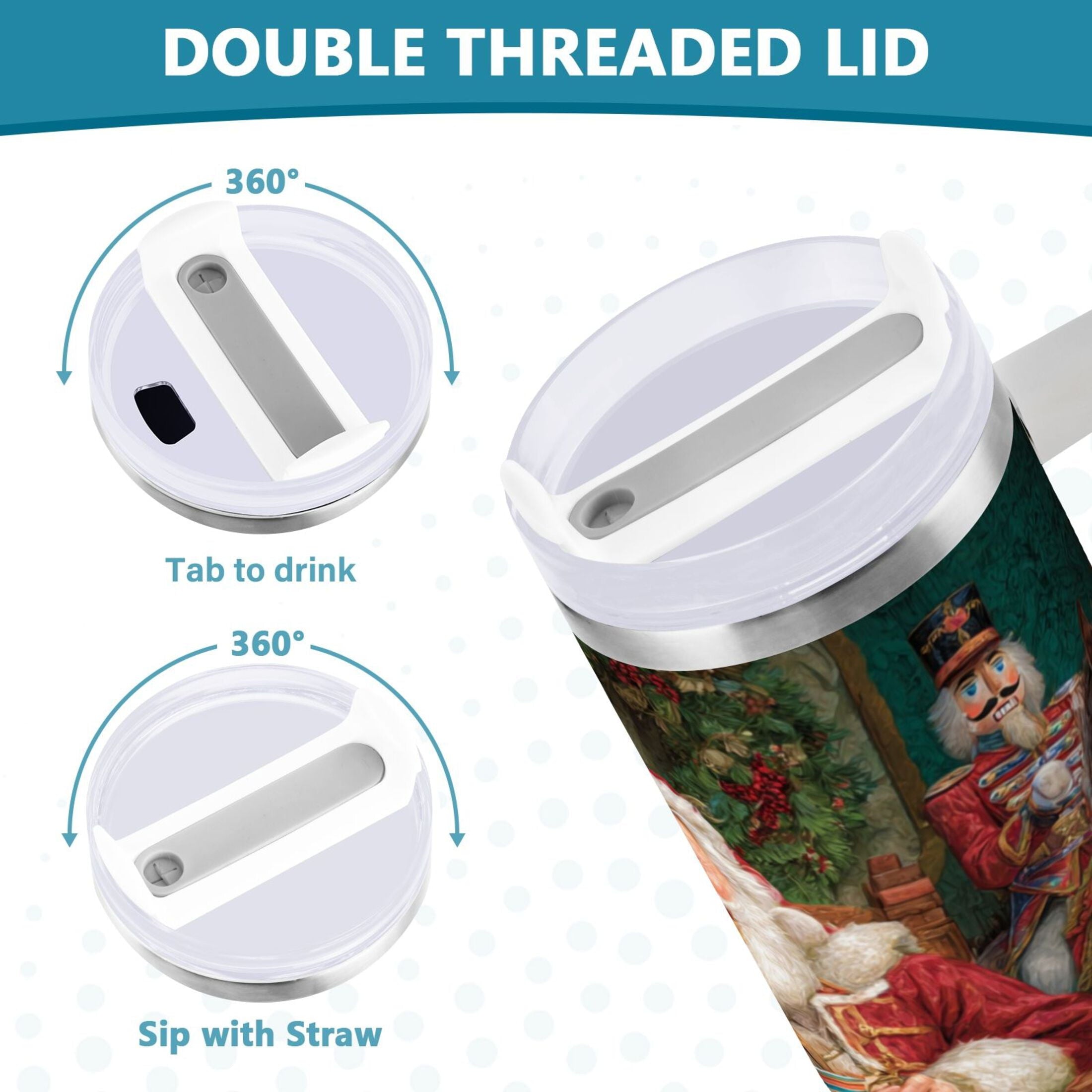 40 oz Insulated Stainless Steel Tumbler Double Wall Stainless Steel Tumbler with 2-Way Drinking Santa Eating Cookies C548Y