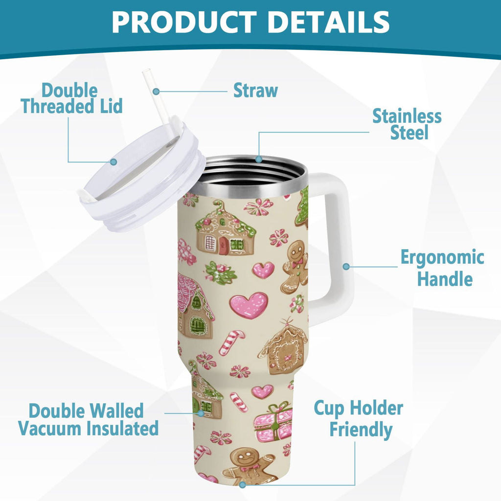 40 oz Insulated Stainless Steel Tumbler Double Wall Stainless Steel Tumbler with 2-Way Drinking Pink Cute Christmas Pattern C564U