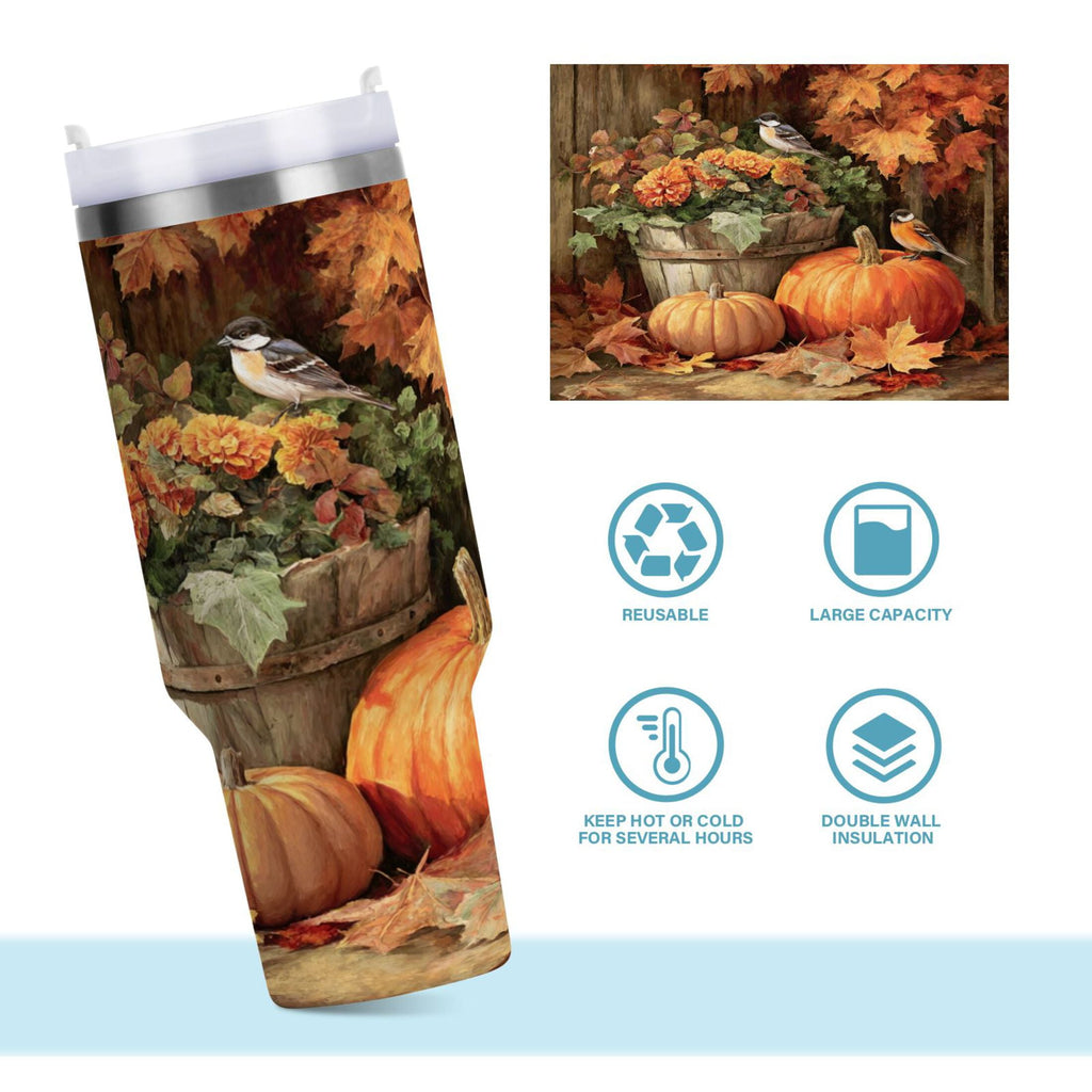 30 oz Insulated Stainless Steel Tumbler Double Wall Stainless Steel Tumbler with 2-Way Drinking Beautiful Fall Scene C610W