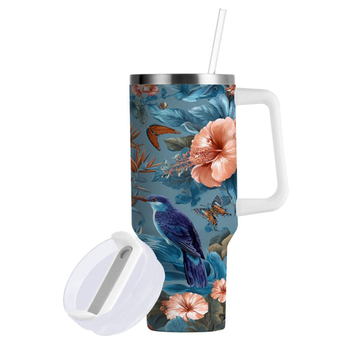 30 oz Insulated Stainless Steel Tumbler Double Wall Stainless Steel Tumbler with 2-Way Drinking Birds and Flowers C552B
