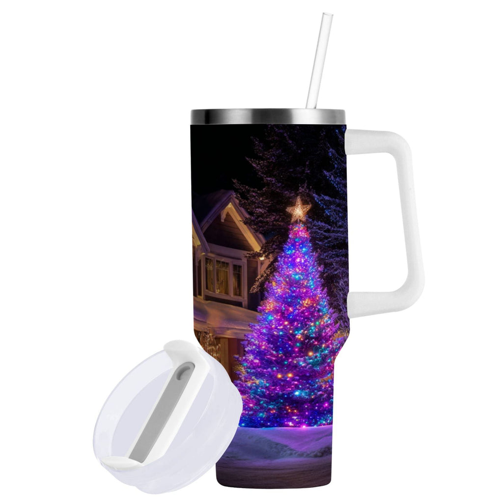 40 oz Insulated Stainless Steel Tumbler Double Wall Stainless Steel Tumbler with 2-Way Drinking Christmas Trees with Lights C664Z