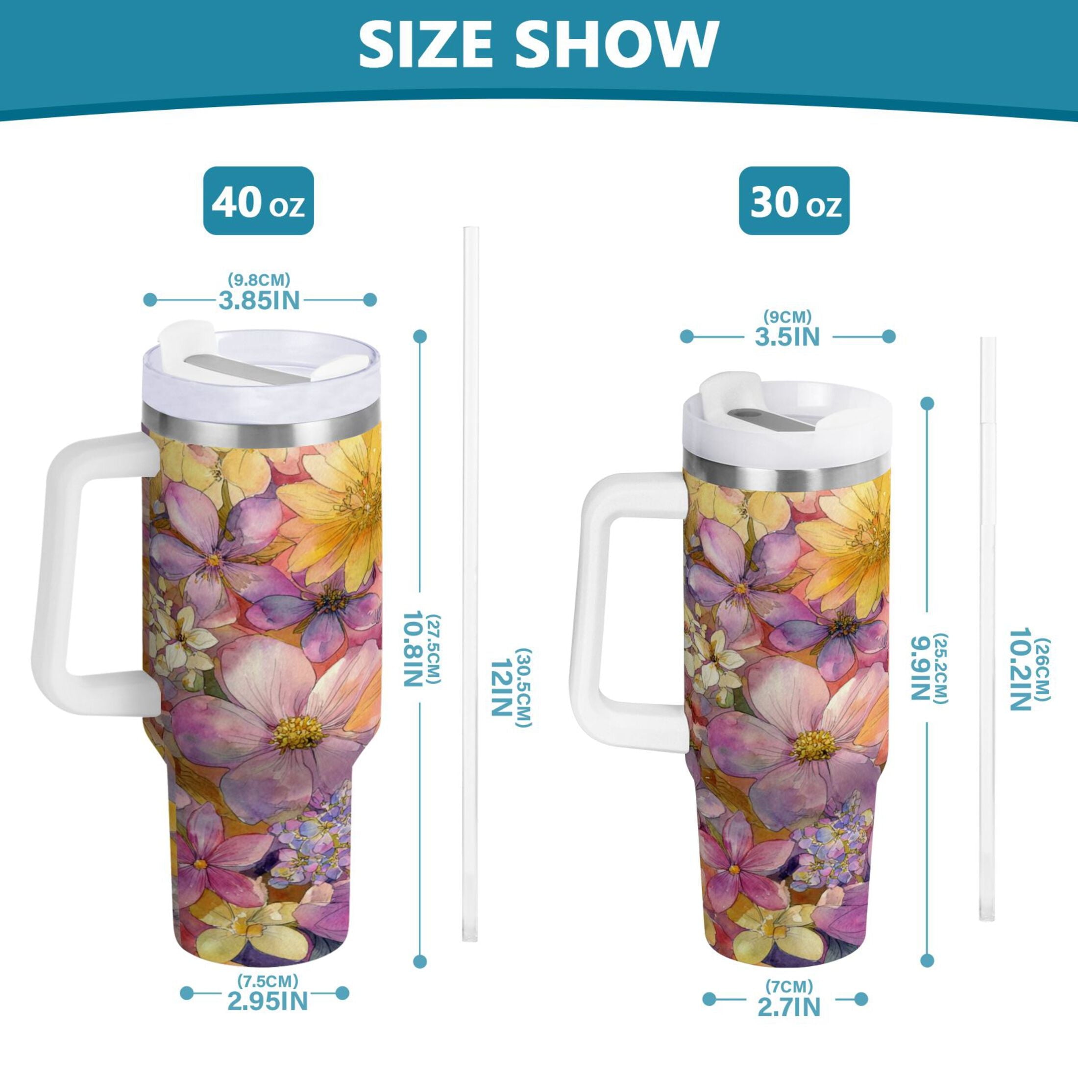 30 oz Insulated Stainless Steel Tumbler Double Wall Stainless Steel Tumbler with 2-Way Drinking Summer Blossoms C540D