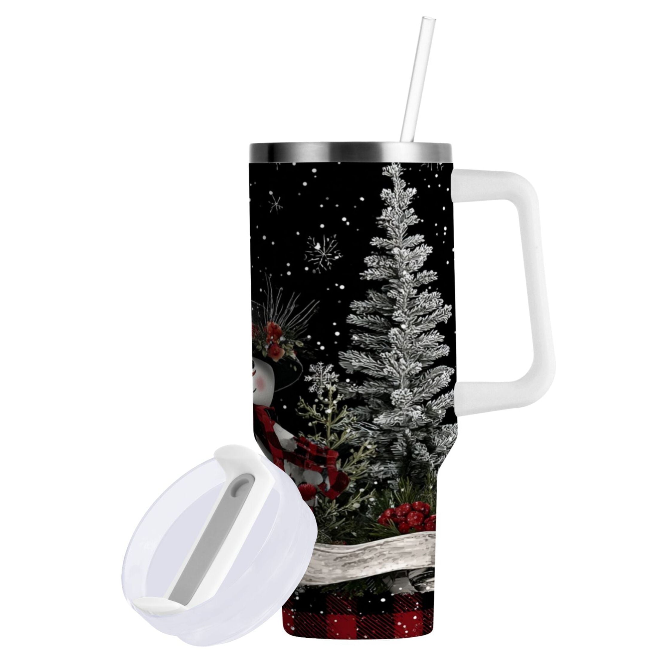 30 oz Insulated Stainless Steel Tumbler Double Wall Stainless Steel Tumbler with 2-Way Drinking Christmas Snowman C583P