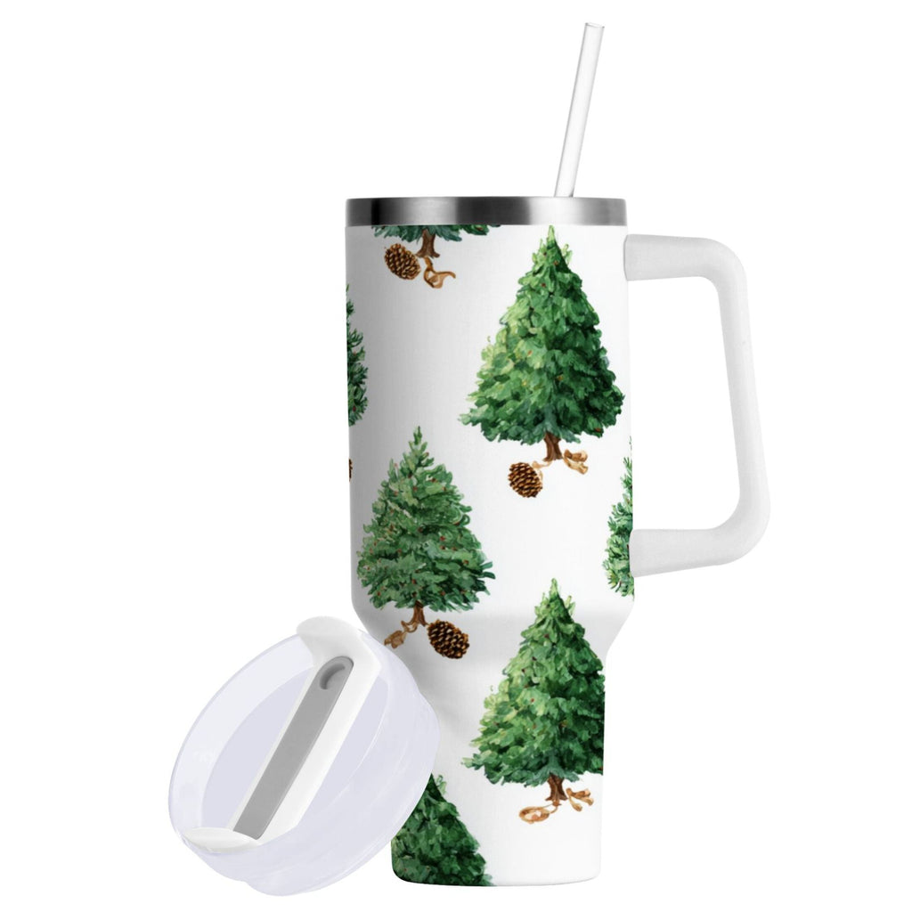 30 oz Insulated Stainless Steel Tumbler Double Wall Stainless Steel Tumbler with 2-Way Drinking Watercolor Green Christmas Tree C533G
