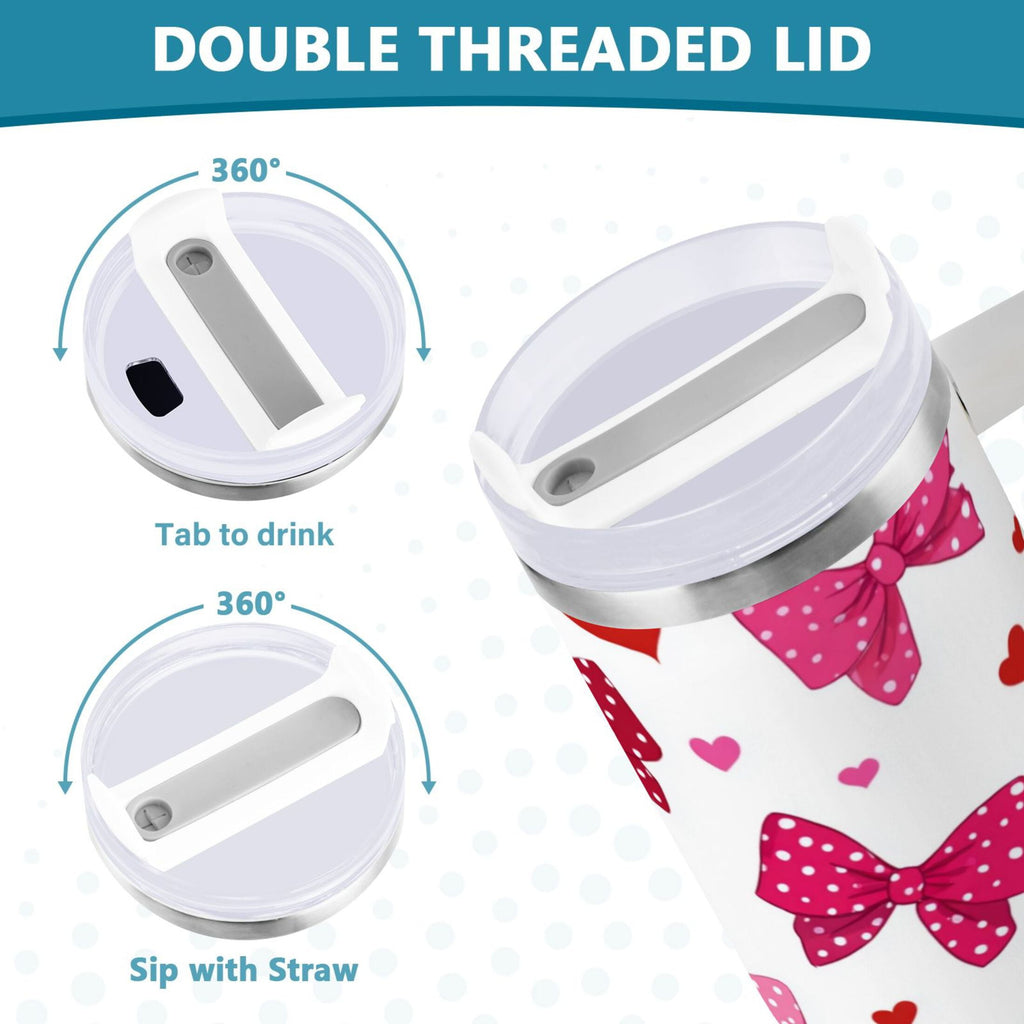 30 oz Insulated Stainless Steel Tumbler Double Wall Stainless Steel Tumbler with 2-Way Drinking Red and Pink Bows C595K