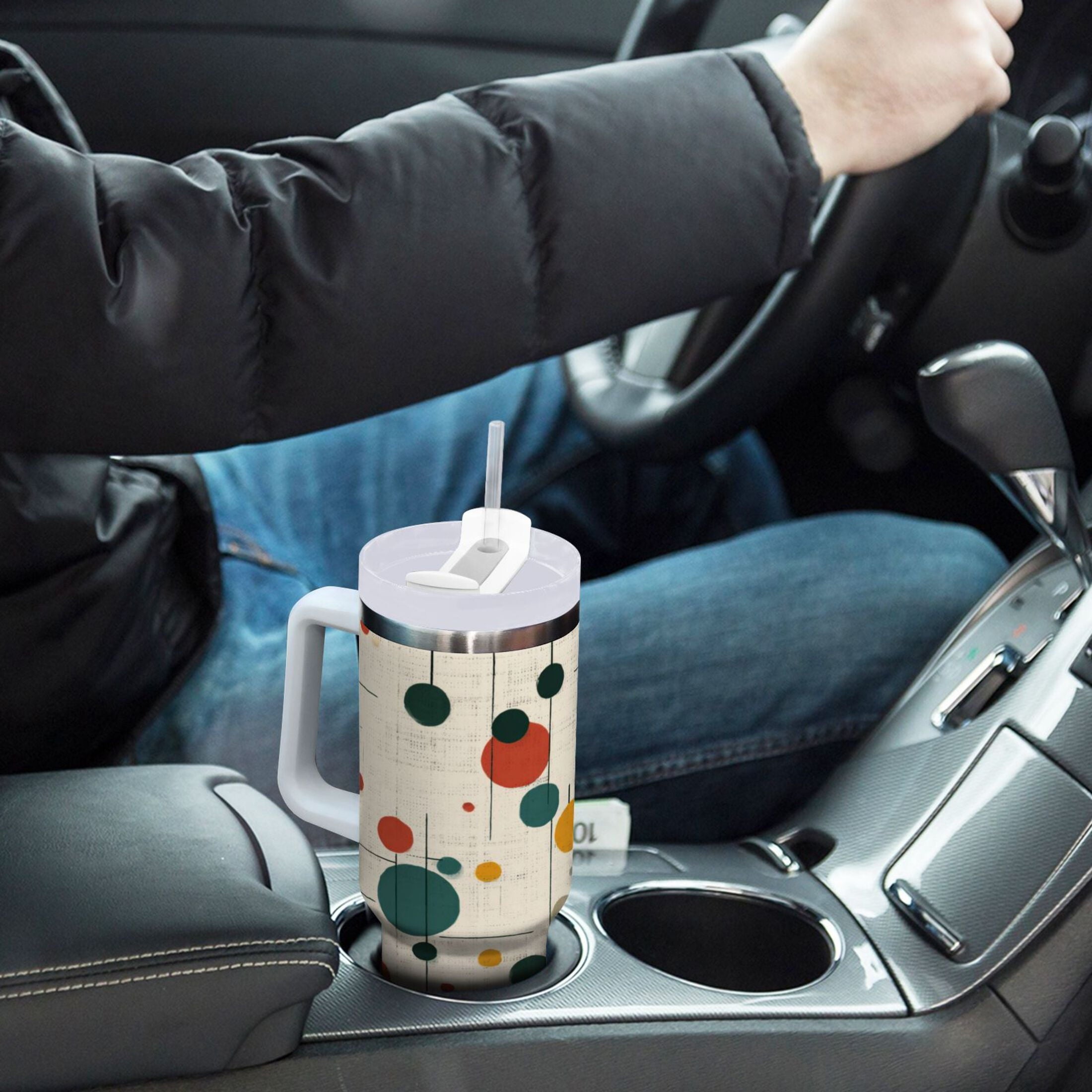 30 oz Insulated Stainless Steel Tumbler Double Wall Stainless Steel Tumbler with 2-Way Drinking Colorful Dots and Lines C646Y