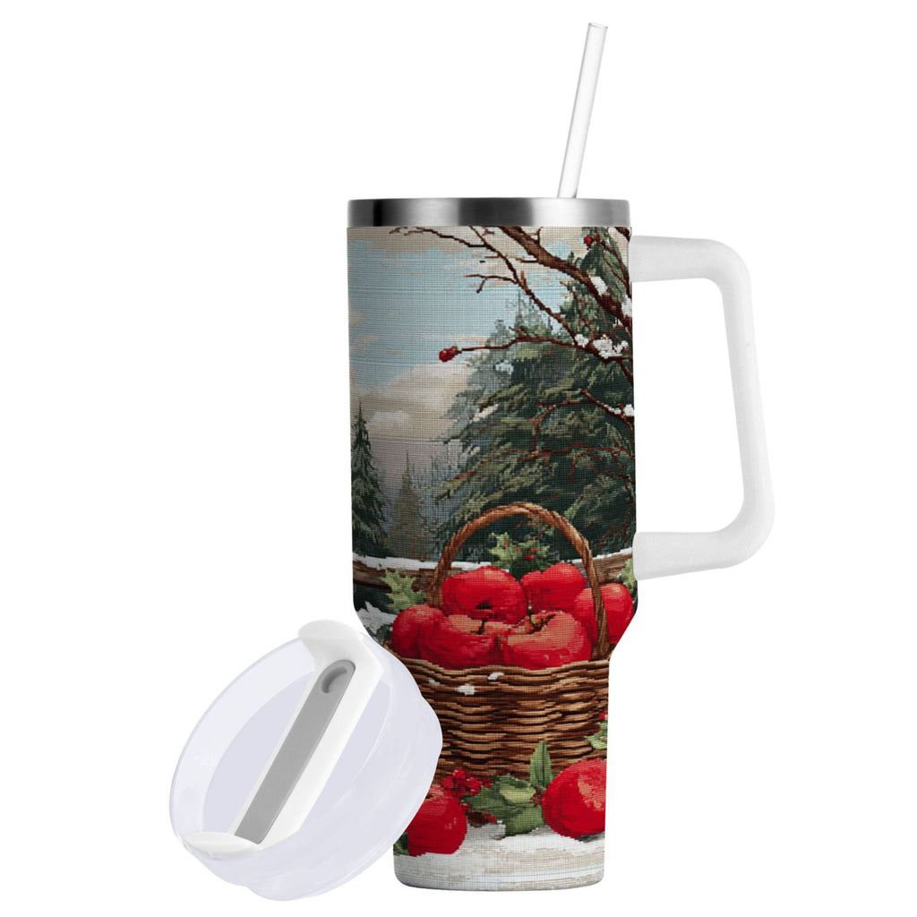 30 oz Insulated Stainless Steel Tumbler Double Wall Stainless Steel Tumbler with 2-Way Drinking Apples and Baskets C529N
