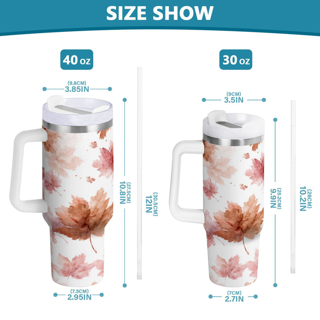 30 oz Insulated Stainless Steel Tumbler Double Wall Stainless Steel Tumbler with 2-Way Drinking Watercolor Pink Maple Leaves C624G
