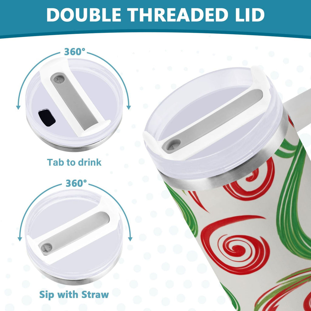 40 oz Insulated Stainless Steel Tumbler Double Wall Stainless Steel Tumbler with 2-Way Drinking Red and Green Swirls C539J