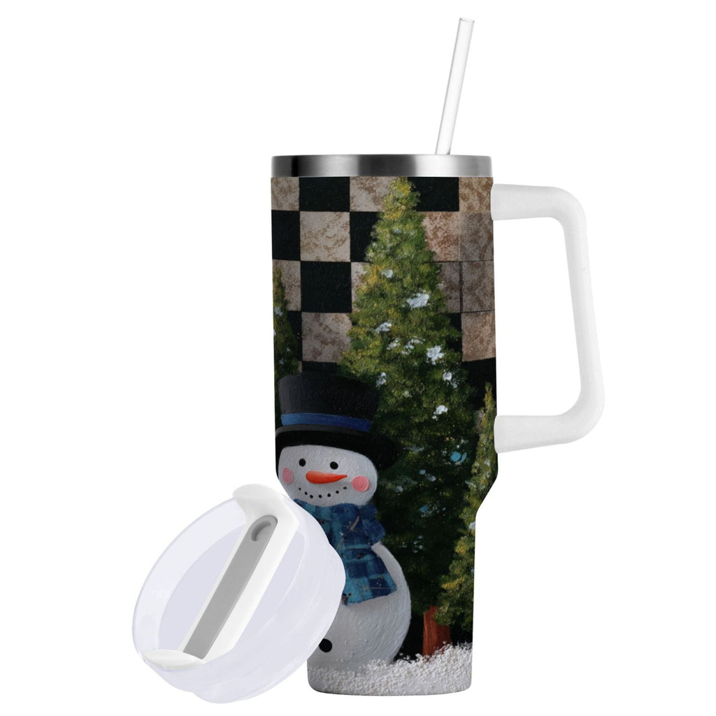 30 oz Insulated Stainless Steel Tumbler Double Wall Stainless Steel Tumbler with 2-Way Drinking Two Snowmen Pattern C501A