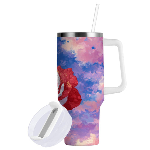 30 oz Insulated Stainless Steel Tumbler Double Wall Stainless Steel Tumbler with 2-Way Drinking Rose with Flag Pattern C547K