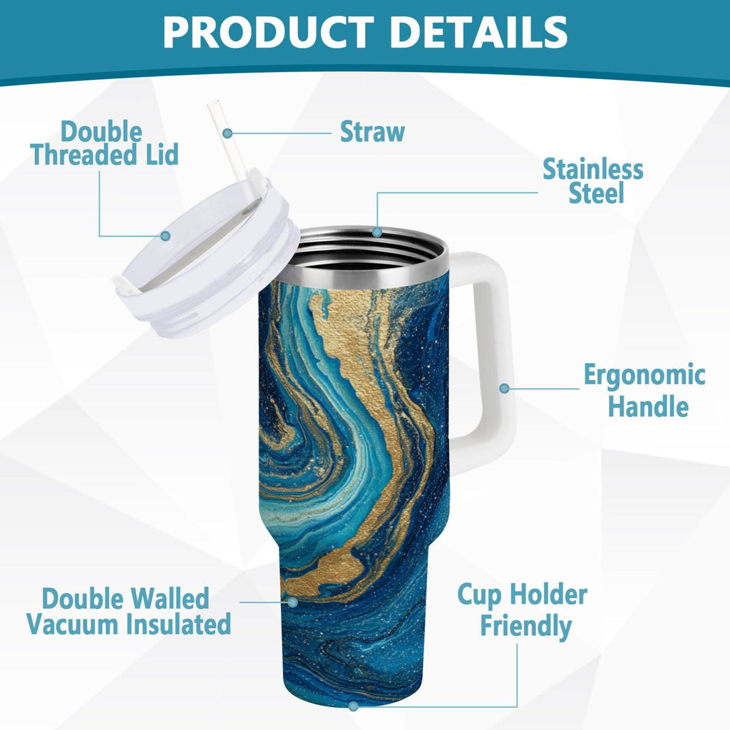 30 oz Insulated Stainless Steel Tumbler Double Wall Stainless Steel Tumbler with 2-Way Drinking Blue and Gold Ocean C507L