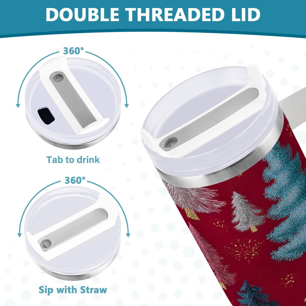 30 oz Insulated Stainless Steel Tumbler Double Wall Stainless Steel Tumbler with 2-Way Drinking Stylized Christmas Trees C644G