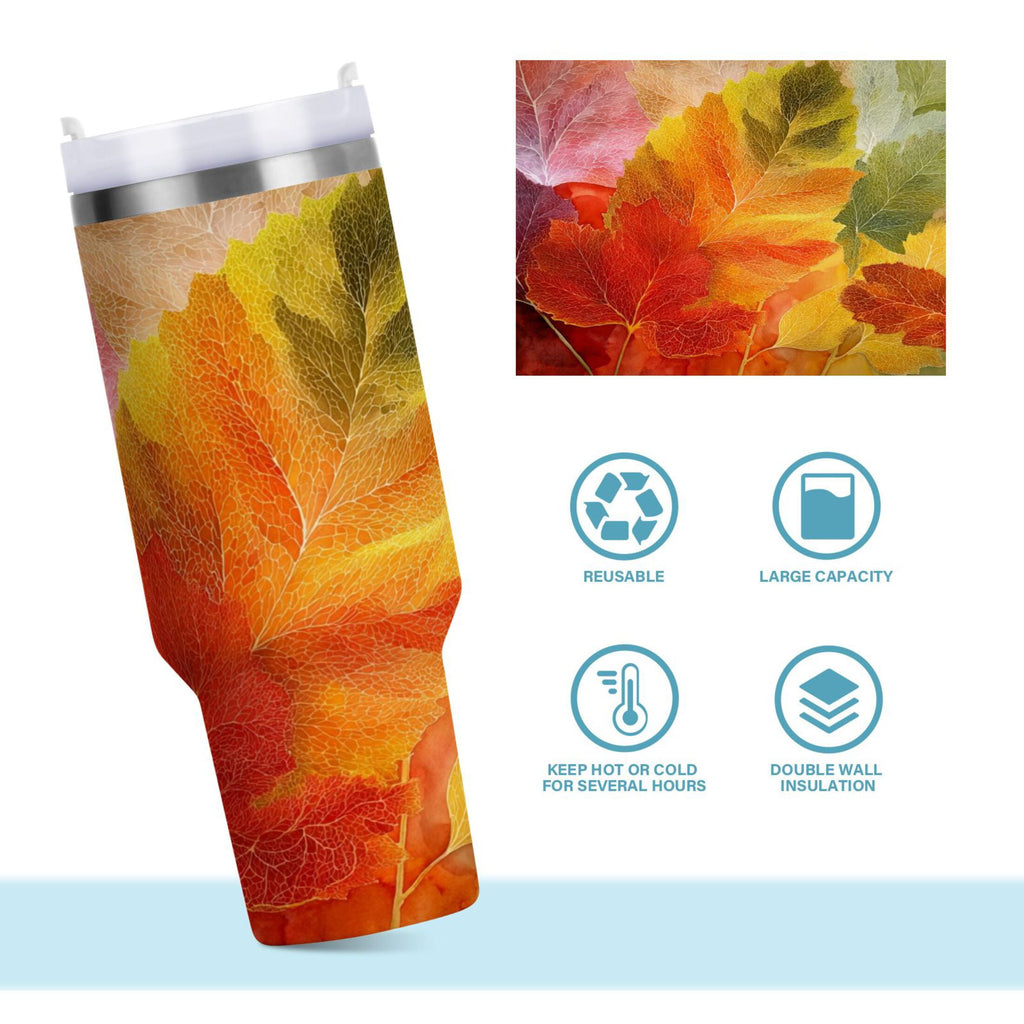 30 oz Insulated Stainless Steel Tumbler Double Wall Stainless Steel Tumbler with 2-Way Drinking Various Shades Autumn Leaves C590U