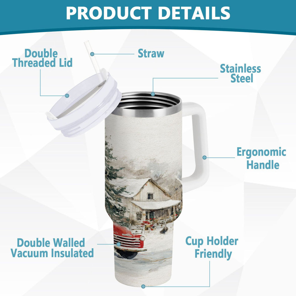 30 oz Insulated Stainless Steel Tumbler Double Wall Stainless Steel Tumbler with 2-Way Drinking Truck with Christmas Decorations C657G