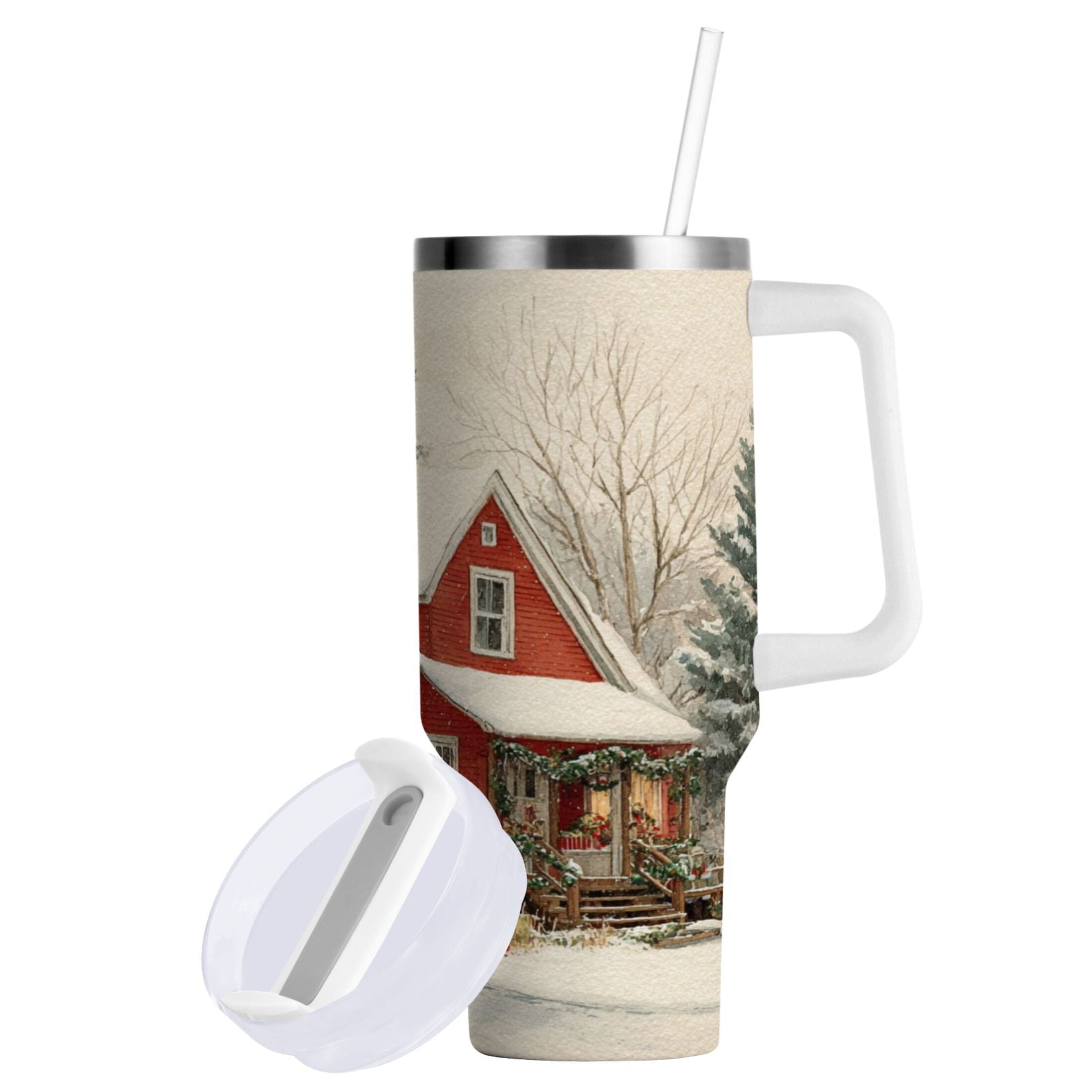 40 oz Insulated Stainless Steel Tumbler Double Wall Stainless Steel Tumbler with 2-Way Drinking House with Snow-covered Roof C674S