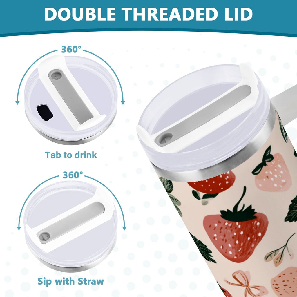 30 oz Insulated Stainless Steel Tumbler Double Wall Stainless Steel Tumbler with 2-Way Drinking Cute Pinks Strawberries C596J