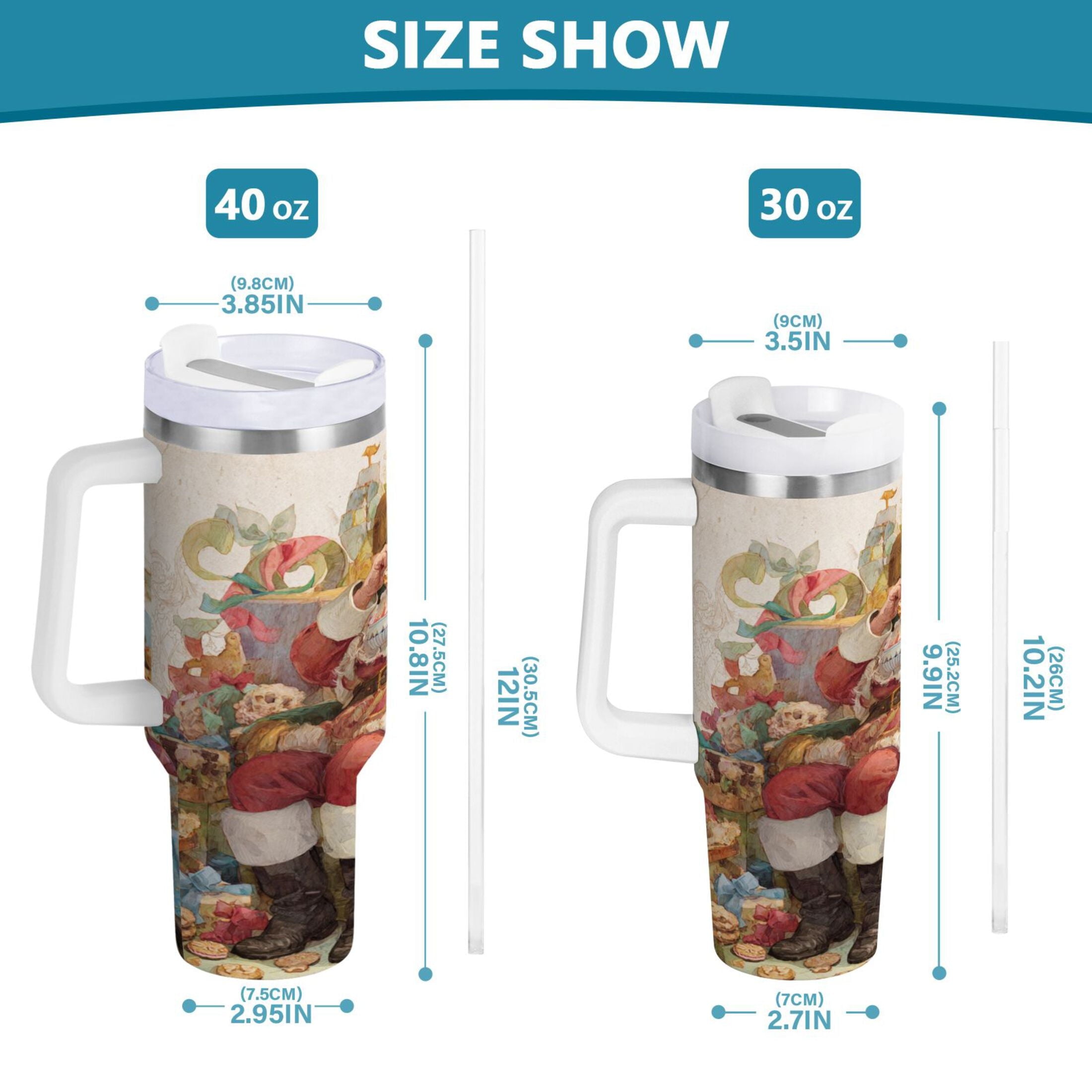 30 oz Insulated Stainless Steel Tumbler Double Wall Stainless Steel Tumbler with 2-Way Drinking Santa Claus Sitting in Chair C682N